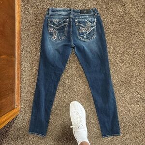 Miss Me Dark Blue Embroidered Pocket Skinny Jeans